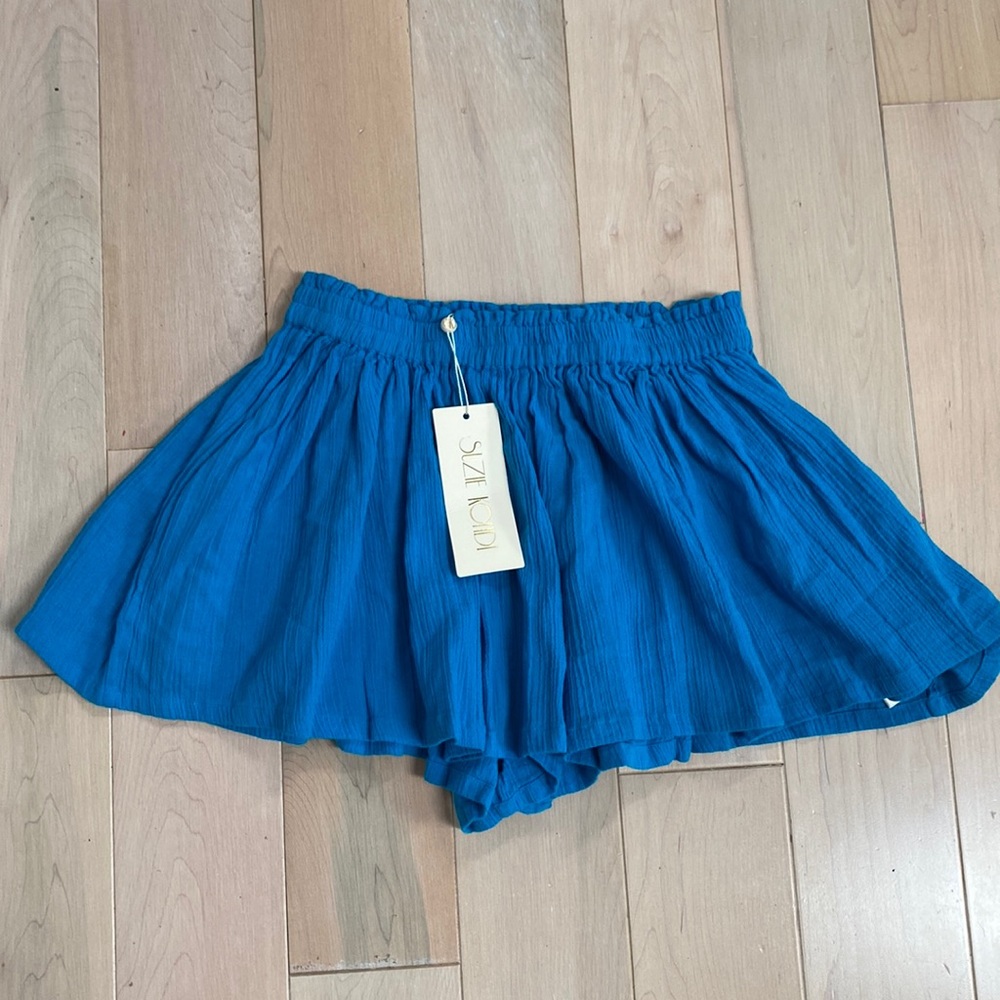 Suzie Kondi green side pockets gauze cotton play shorts blue